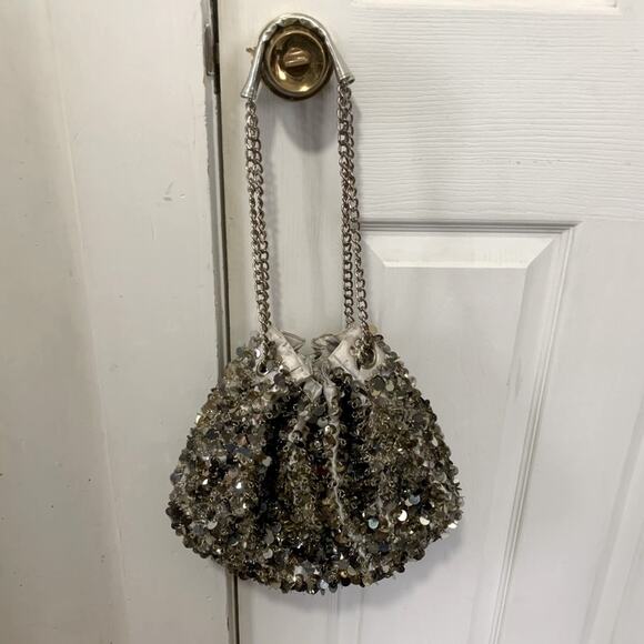 Silver and Gold sequin shoulder mini purse - Picture 2 of 7
